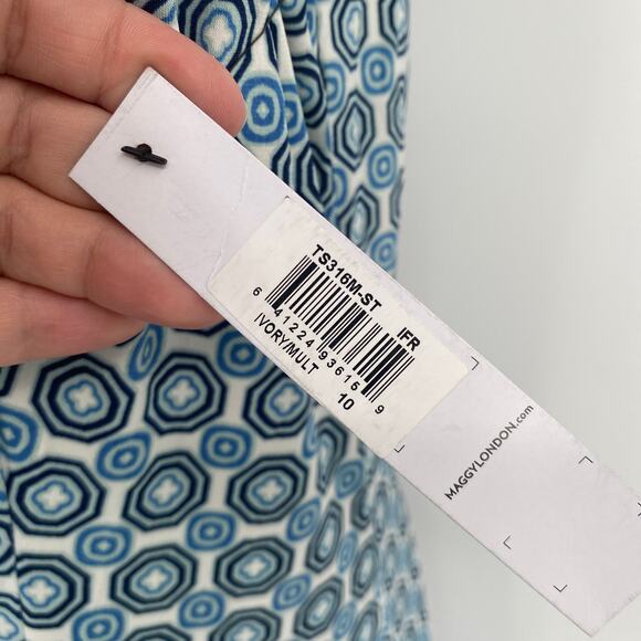 Maggy London Geo Printed Keyhole Neck Knee Length Dress  Blue Size 10 - Picture 3 of 10